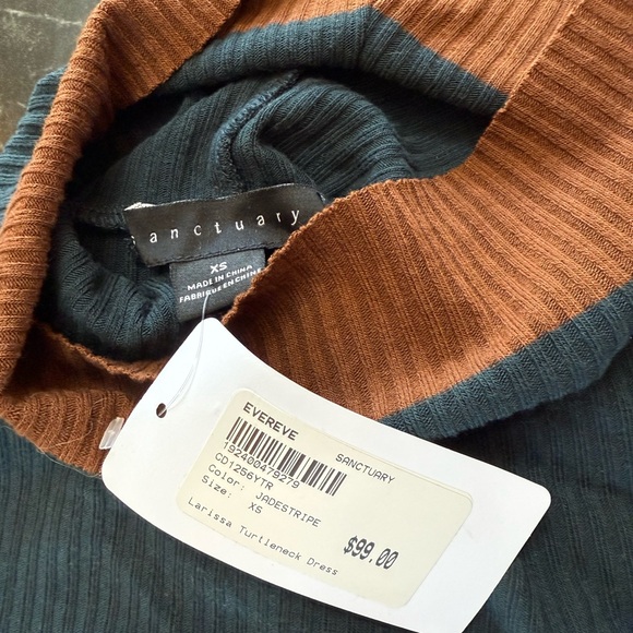 Sanctuary Striped Long Sleeve Dress, Brown, Teal and Black Size XS, NWT - Picture 6 of 7